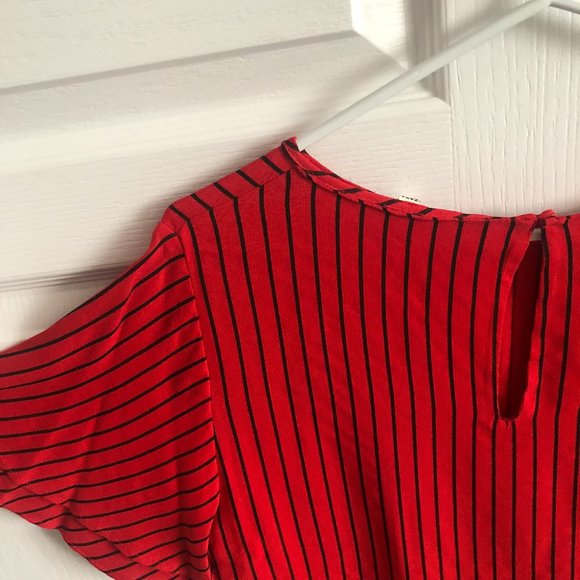 Zara | Short Sleeve Peplum Striped Fitted Top Shirt - Picture 4 of 6